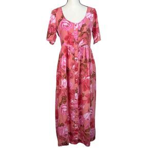 ASOS DESIGN Women's Button‑Front Midi Dress Size 10 Pink Floral Short Sleeve